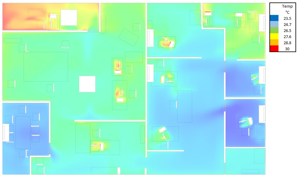 CFD results for the air temperature at desk level