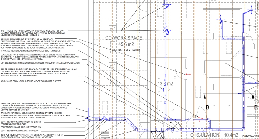 CAD drawing indicating ventilation requirements